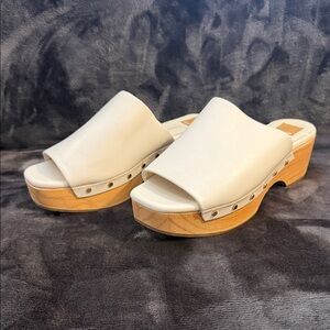 Dolce Vita Cream Slide Clog Mules with Wood Platform